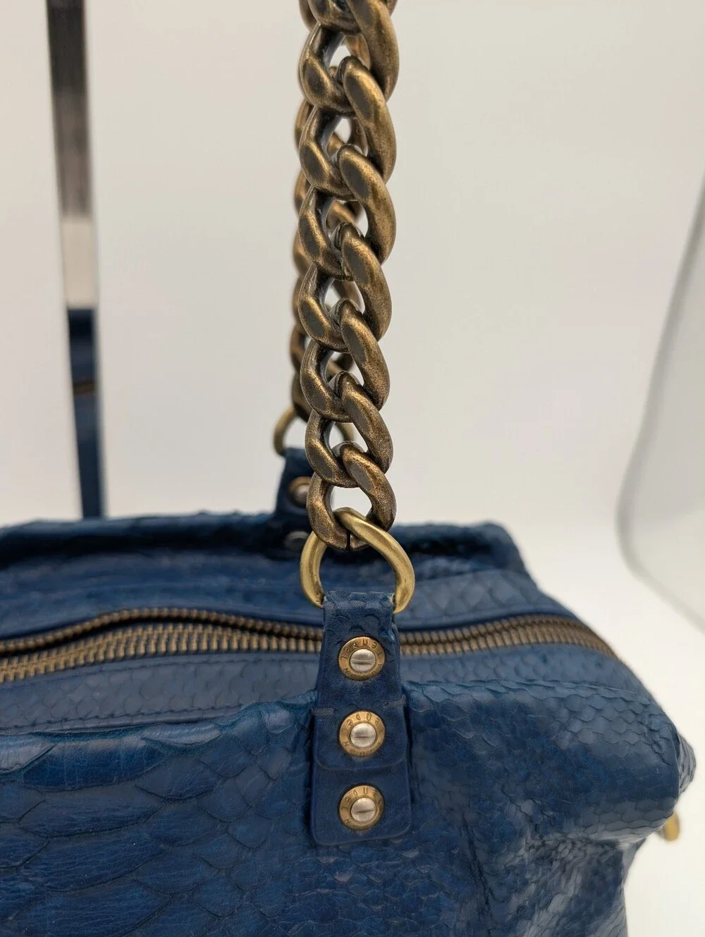 Henri Bendel A-List Exotic Snakeskin Python Embossed Leather Satchel Barrel Bag